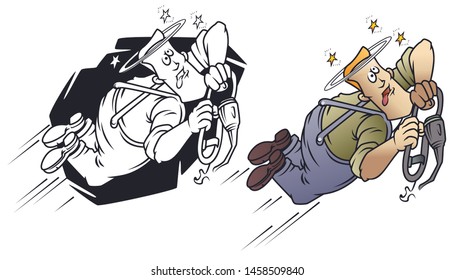 Vector. Stock illustration. Funny little men. Man after car accident.