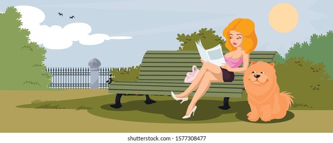 Vector. Stock illustration. Funny people. Girl with dog.