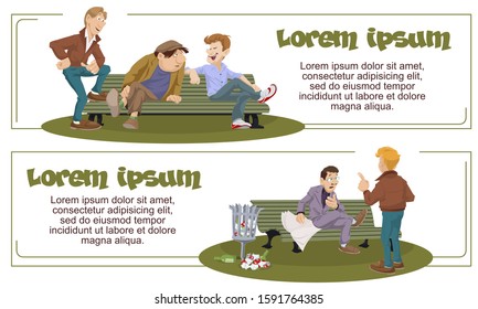 Vector. Stock illustration. Funny people. Talking mans in park. 