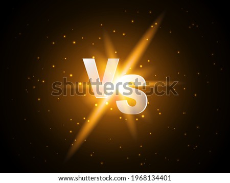 Vector stock illustration. Game competition. Versus letters with golden sparkles