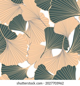 Vector stock illustration of gingko leaf. An endless pattern of green leaves. For wrapping paper. Ideal for wallpaper, surface textures, textiles.