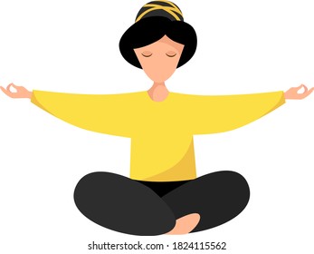 Ilustración vectorial de una niña en posición de meditación