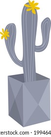 Vector stock illustration of a gray cactus in a flowerpot