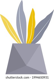 Ilustración de material vectorial de cactus grises y amarillos en una maceta de flores grises