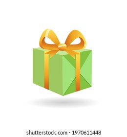 Vector stock illustration green gift box isolated on white background. 3d image.
