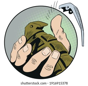 Vector. Stock illustration. Hand with grenade. 