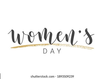 Vector Stock Illustration. Handwritten Lettering of Women's Day. Template for Card, Label, Postcard, Poster, Sticker, Print or Web Product. Objects Isolated on White Background.