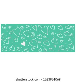 Vector stock illustration of header for the site, network. Widescreen image in pastel colors. Turquoise background and white doodle hearts.