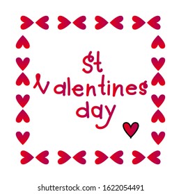 Vector stock illustration of heart gradient frame with doodle lettering. St Valentines day.