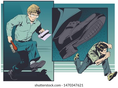 Vector. Stock illustration. Human stepping on fear man.