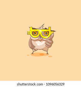 Vector Stock Illustration isolated Emoji character cartoon happy wealth riches owl sticker emoticon glasses crypto currency Bitcoin money profit dollar earning income salary infographic motion design
