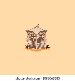 Vector Stock Illustration isolated Emoji character cartoon happy wealth riches owl sticker emoticon with cigar reading newspaper business news for mobile app website infographic motion design