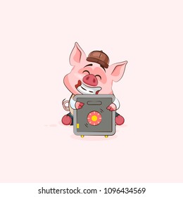 Vector Stock Illustration isolated Emoji character cartoon happy wealth riches pig sticker emoticon hugs safe with money celebrate profit dollar earning income salary video infographic motion design