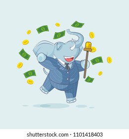 Vector Stock Illustration isolated Emoji character cartoon happy wealth riches elephant sticker emoticon jumping for joy money celebrate profit dollar earning income salary infographic motion design