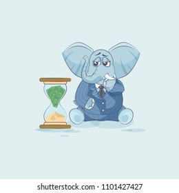 Vector Stock Illustration isolated Emoji character cartoon businessman sad elephant sticker emoticon sits at hourglass money goes as sand, losses, cost, spending, expense, charges site motion design