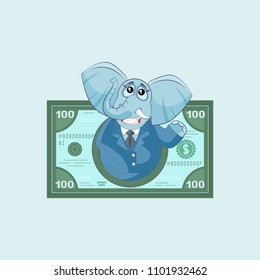 Vector Stock Illustration isolated Emoji character cartoon happy wealth riches businessman elephant sticker emoticon in suit money profit dollar earning income salary business for mobile motion design