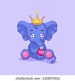 Vector Stock Illustration isolated Emoji character cartoon elephant calf nervous with cup of coffee sticker emoticon for site, info graphics, video, animation, website, mail, newsletter, report