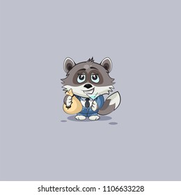 Vector Stock Illustration isolated Emoji character cartoon wolf cub pup sticker in business suit emoticon with bag of money and glass martini celebrates profits dollars earnings income salary