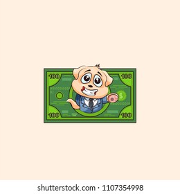 Vector Stock Illustration isolated Emoji character cartoon happy wealth riches businessman dog cub puppy pup in business suit sticker emoticon in pup money profit dollar earning income salary business