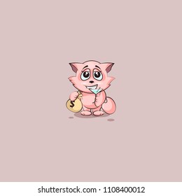 Vector Stock Illustration isolated Emoji character cartoon cat tomcat kitten kitty sticker emoticon with bag of money and glass martini celebrates happy profits dollars earnings income salary