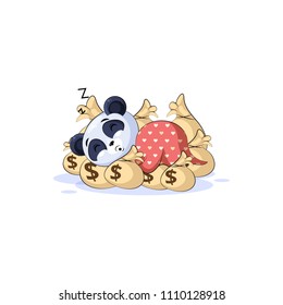 Vector Stock Illustration isolated Emoji character cartoon wealth riches panda bamboo bear Chinese symbol sticker emoticon sleep on bags money rest after profit dollar earning income salary design