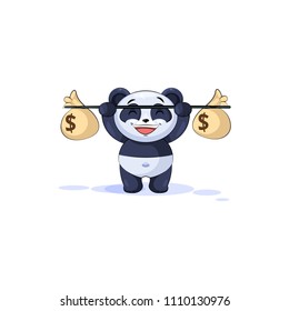 Vector Stock Illustration isolated Emoji character cartoon happy wealth riches panda bamboo bear Chinese symbol sticker emoticon raises barbell bags of money profit dollar earning income salary design