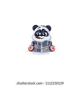 Vector Stock Illustration isolated Emoji character cartoon happy wealth riches panda bamboo bear Chinese symbol sticker emoticon with cigar reading newspaper business news for motion design