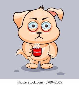 Vector Stock Illustration isolated Emoji character cartoon dog nervous with cup of coffee sticker emoticon