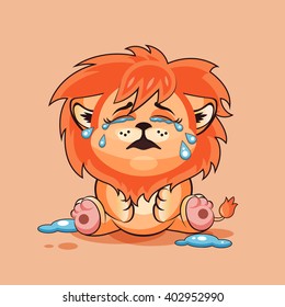 Vector Stock Illustration isolated Emoji character cartoon Lion cub crying, lot of tears sticker emoticon for site, infographics, video, animation, websites, e-mails, newsletters, reports, comics