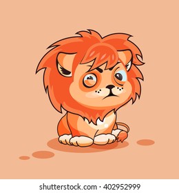 Vector Stock Illustration isolated Emoji character cartoon Lion cub squints and looks suspiciously sticker emoticon for site, infographic, video, animation, website, e-mail, newsletter, report, comic