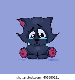 Vector Stock Illustration isolated Emoji character cartoon sad and frustrated black cat crying, tears sticker emoticon for site, info graphics, video, animation, websites, newsletters, report, comic