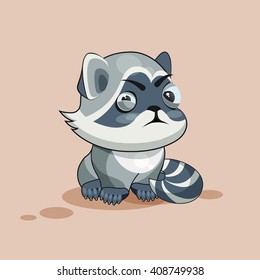 Vector Stock Illustration isolated Emoji character cartoon Raccoon cub squints and looks suspiciously sticker emoticon for site, info graphic, video, animation, website, mail newsletter, report, comic