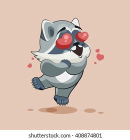 Vector Stock Illustration isolated Emoji character cartoon Raccoon cub in love flying with hearts sticker emoticon for site, info graphic, video, animation, websites, mails, newsletters, report, comic