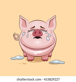 Vector Stock Illustration isolated Emoji character cartoon Pig crying, lot of tears sticker emoticon for site, infographics, video, animation, websites, e-mails, newsletters, reports, comics