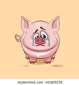 Vector Stock Illustration isolated Emoji character cartoon sad and frustrated Pig crying, tears sticker emoticon for site, infographics, video, animation, websites, e-mails, newsletters, report, comic