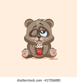 Vector Stock Illustration isolated Emoji character cartoon Bear just woke up with cup of coffee sticker emoticon for site, infographic, video, animation, websites, e-mails, newsletter, reports, comics