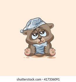 Vector Stock Illustration isolated Emoji character cartoon sleepy Bear in nightcap with pillow sticker emoticon for site, info graphic, video, animation, websites, e-mails, newsletters, reports, comic