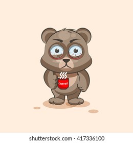 Vector Stock Illustration isolated Emoji character cartoon Bear nervous with cup of coffee sticker emoticon for site, info graphic, video, animation, websites, e-mails, newsletters, reports, comics