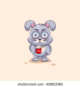 Vector Stock Illustration isolated Emoji character cartoon Gray leveret nervous with cup of coffee sticker emoticon for site, info graphic, video, animation, websites, email, newsletter, report, comic