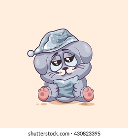 Vector Stock Illustration isolated Emoji character cartoon sleepy Gray leveret in nightcap, pillow sticker emoticon for site, info graphic, video, animation, website, e-mail, newsletter, report, comic