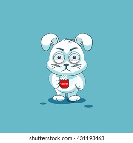 Vector Stock Illustration isolated Emoji character cartoon White leveret nervous with cup of coffee sticker emoticon for site, info graphic, video, animation, website, mail, newsletter, report, comic