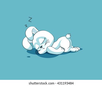 Vector Stock Illustration isolated Emoji character cartoon White leveret sleeps on the stomach sticker emoticon for site, info graphic, video, animation, websites, e-mails, newsletters, reports, comic