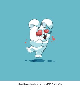 Vector Stock Illustration isolated Emoji character cartoon White leveret in love flying with hearts sticker emoticon for site, info graphic, video, animation, website, mail, newsletter, report, comic