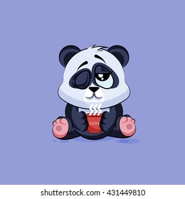 Vector Stock Illustration isolated Emoji character cartoon Panda just woke up with cup of coffee sticker emoticon for site, infographic, video, animation, websites, e-mails, newsletters, report, comic