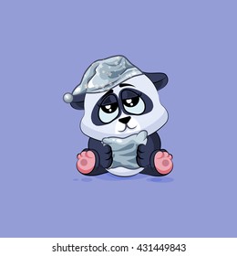 Vector Stock Illustration isolated Emoji character cartoon sleepy Panda in nightcap with pillow sticker emoticon for site, info graphic, video, animation, websites, e-mails, newsletters, report, comic