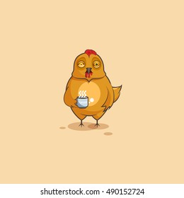 Vector Stock Illustration isolated Emoji character cartoon Hen nervous with cup of coffee sticker emoticon for site, info graphics, video, animation, websites