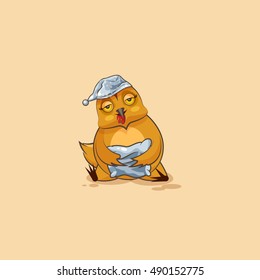 Vector Stock Illustration isolated Emoji character cartoon sleepy Hen in nightcap with pillow sticker emoticon for site, info graphics, video, animation, websites