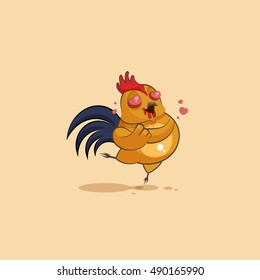 Vector Stock Illustration isolated Emoji character cartoon Cock in love flying with hearts sticker emoticon for site, info graphics, video, animation, websites, e-mails, newsletters, reports, comics