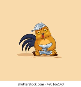 Vector Stock Illustration isolated Emoji character cartoon sleepy Cock in nightcap with pillow sticker emoticon for site, info graphics, video, animation, websites, mails, newsletters, reports, comics svg