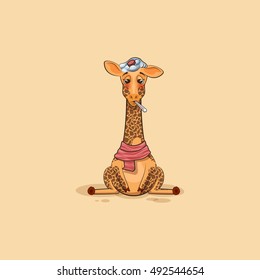 Vector Stock Illustration isolated Emoji character cartoon Giraffe sick with thermometer in mouth sticker emoticon for site, info graphics, video, animation, website, mail, newsletters, reports, comic